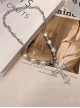 Hip Hop Trendy Personalized Diamond Cross Pendant Spliced Steel Beads Pearl Punk Style Necklace