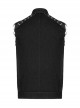 Punk Style Lapel Stretch Twill Fabric Front Placket Ghost Head Button Decoration Black Sleeveless Vest