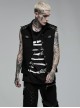 Punk Style Lapel Stretch Twill Fabric Front Placket Ghost Head Button Decoration Black Sleeveless Vest