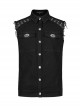 Punk Style Lapel Stretch Twill Fabric Front Placket Ghost Head Button Decoration Black Sleeveless Vest