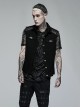 Punk Style Lapel Stretch Twill Fabric Front Placket Ghost Head Button Decoration Black Sleeveless Vest