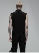 Punk Style Lapel Stretch Twill Fabric Front Placket Ghost Head Button Decoration Black Sleeveless Vest