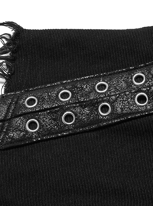 Punk Style Lapel Stretch Twill Fabric Front Placket Ghost Head Button Decoration Black Sleeveless Vest