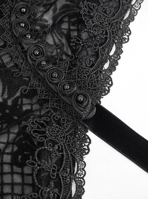 Gothic Style Three-Dimensional Lace Flocking Flower Net Front Center Adjustable Lace Black Thin Shawl