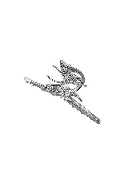 Liquid Metal Punk Style Silver Electroplated Alloy Sweet Cool Butterfly Bun Hair Shark Hair Clip