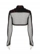 Punk Style Irregular Print Knitted Fabric Spliced ​​With Mesh Unique Spiked Hem Black Long Sleeves Jacket