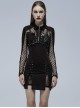 Punk Style Irregular Print Knitted Fabric Spliced ​​With Mesh Unique Spiked Hem Black Long Sleeves Jacket