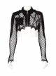 Punk Style Irregular Print Knitted Fabric Spliced ​​With Mesh Unique Spiked Hem Black Long Sleeves Jacket