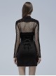 Punk Style Irregular Print Knitted Fabric Spliced ​​With Mesh Unique Spiked Hem Black Long Sleeves Jacket