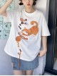 3D Cute Sweet Cartoon Orange Cat Yarn Ball Patch Kawaii Fashion White Cotton Short Sleeves T-Shirt