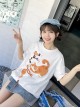 3D Cute Sweet Cartoon Orange Cat Yarn Ball Patch Kawaii Fashion White Cotton Short Sleeves T-Shirt