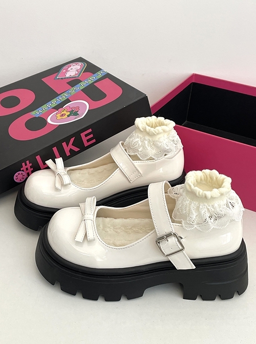 Stylish Casual Cute Sweet Lolita Bowknot College Style Uniform Versatile Thick Sole Height Enhancement Mary Jane Shoes