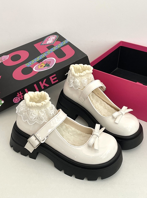 Stylish Casual Cute Sweet Lolita Bowknot College Style Uniform Versatile Thick Sole Height Enhancement Mary Jane Shoes