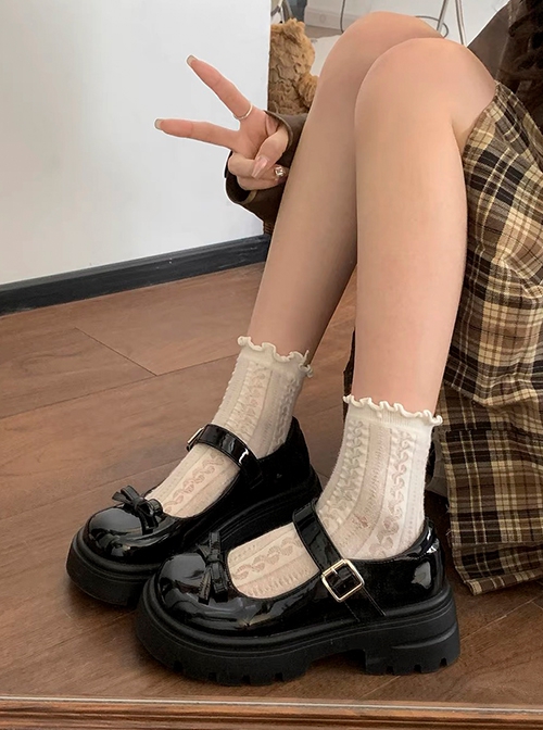 Stylish Casual Cute Sweet Lolita Bowknot College Style Uniform Versatile Thick Sole Height Enhancement Mary Jane Shoes