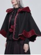 Gothic Style Soft Wool Front Red Lace With Black Thermal Fabric  Hooded Shawl