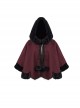 Gothic Style Soft Wool Front Black Lace With Burgundy Thermal Fabric Hooded Shawl