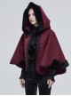 Gothic Style Soft Wool Front Black Lace With Burgundy Thermal Fabric Hooded Shawl