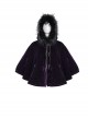 Gothic Style Warm Interwoven Cotton Plaid Front Center Metal Crescent Pendant Zipper Purple Velvet Shawl