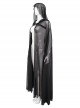 Punk Style Elastic See Through Mesh Fabric With Metal Five Pointed Star Decoration On The Chest Black Hooded Long Cape