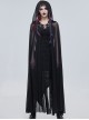 Punk Style Elastic See Through Mesh Fabric With Metal Five Pointed Star Decoration On The Chest Black Hooded Long Cape