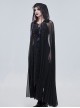 Punk Style Elastic See Through Mesh Fabric With Metal Five Pointed Star Decoration On The Chest Black Hooded Long Cape