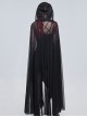 Punk Style Elastic See Through Mesh Fabric With Metal Five Pointed Star Decoration On The Chest Black Hooded Long Cape