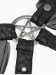 Punk Style Elastic See Through Mesh Fabric With Metal Five Pointed Star Decoration On The Chest Black Hooded Long Cape