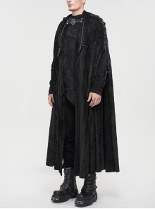 Gothic Style Simple Corduroy Shoulder Straps With Black Vertical Wool Leather Eyelets Adjustable Men's Hooded Cape