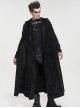 Gothic Style Simple Corduroy Shoulder Straps With Black Vertical Wool Leather Eyelets Adjustable Men's Hooded Cape