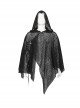 Punk Style Personality Irregular Mesh Front Chest Metal Eyelet Tie Black Hollow Hooded Cloak