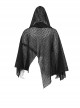 Punk Style Personality Irregular Mesh Front Chest Metal Eyelet Tie Black Hollow Hooded Cloak