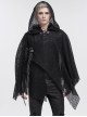 Punk Style Personality Irregular Mesh Front Chest Metal Eyelet Tie Black Hollow Hooded Cloak