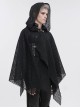 Punk Style Personality Irregular Mesh Front Chest Metal Eyelet Tie Black Hollow Hooded Cloak