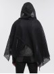 Punk Style Personality Irregular Mesh Front Chest Metal Eyelet Tie Black Hollow Hooded Cloak