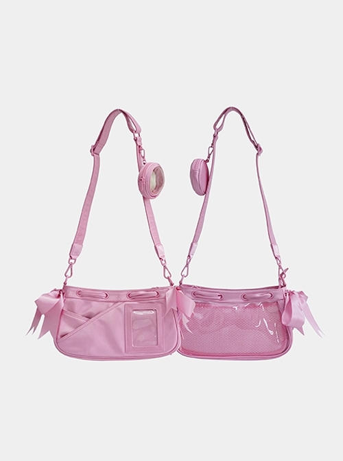 Ballerina Series Satin Bowknot Casual Underarm Anime Itabag Transparent Layer Kawaii Fashion Crossbody Bag