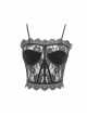 Gothic Style Sexy Velvet Splicing Hollow Lace Back Adjustable Straps Black Micro-Transparent Suspender Corset