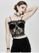 Gothic Style Sexy Velvet Splicing Hollow Lace Back Adjustable Straps Black Micro-Transparent Suspender Corset