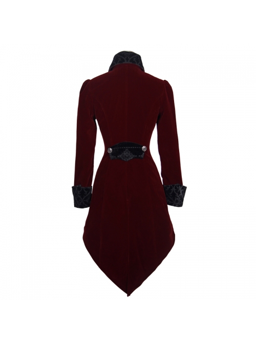 Gothic Style Elegant Velvet Collar Embroidery With Exquisite Carved Buttons Black And Red Swallowtail Jacket