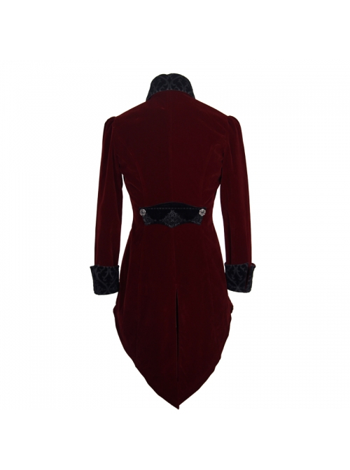 Gothic Style Elegant Weft Velvet Collar Embroidery With Exquisite Carved Buttons Black And Red Men's Swallowtail Jacket