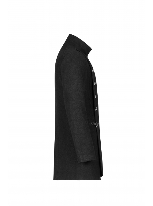 Punk Style Stand Collar Waist Disassembled Button Loop Wool Material Elegant Black Long Sleeves Male Coat