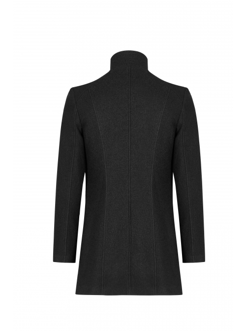 Punk Style Stand Collar Waist Disassembled Button Loop Wool Material Elegant Black Long Sleeves Male Coat