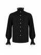 Gothic Style Elegant Stand Collar Embroidered Ribbon Delicate Lace Unique Metal Button Retro Black Long Sleeves Shirt