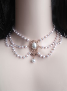 Vintage Tea Party Flower Wedding Gorgeous Court Style Accessory White Pearl Pendant Classic Lolita Nceklace