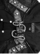 Punk Style Cool Metal Cross Chain Mysterious Leather Loops With Snake Shaped Buckle Black Long Sleeves Hooded Coat