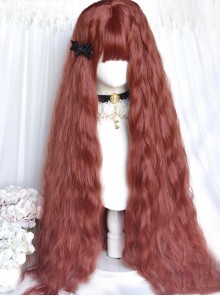 Waltz Series Witch Pumpkin Orange Red Wave Wool Rolls Long Hair Flat Bangs Sweet Lolita Full Head Wig