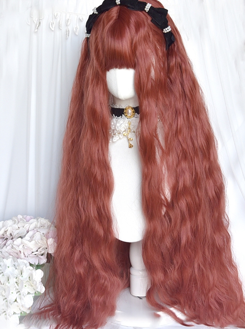 Waltz Series Witch Pumpkin Orange Red Wave Wool Rolls Long Hair Flat Bangs Sweet Lolita Full Head Wig