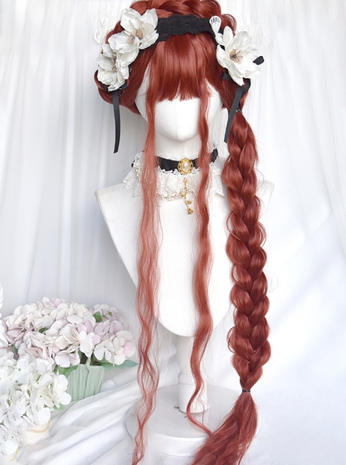 Waltz Series Witch Pumpkin Orange Red Wave Wool Rolls Long Hair Flat Bangs Sweet Lolita Full Head Wig