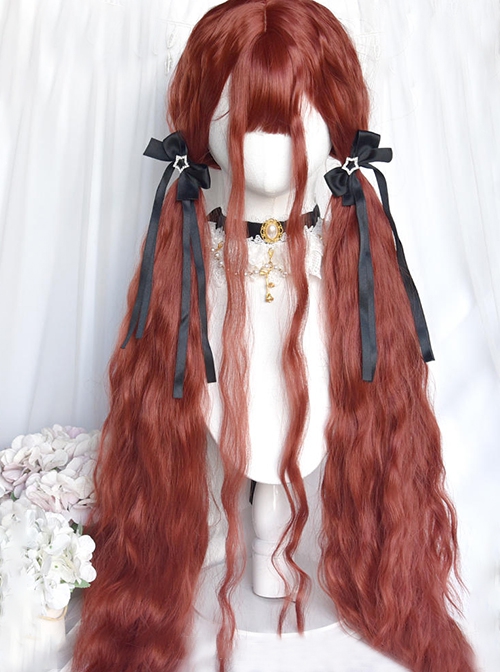 Waltz Series Witch Pumpkin Orange Red Wave Wool Rolls Long Hair Flat Bangs Sweet Lolita Full Head Wig