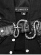 Punk Style Knitted Mesh Splicing Metal Chain Rivet Decoration Cool Snake Shaped Buckle Black Hooded Short Coat