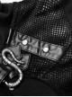 Punk Style Knitted Mesh Splicing Metal Chain Rivet Decoration Cool Snake Shaped Buckle Black Hooded Short Coat